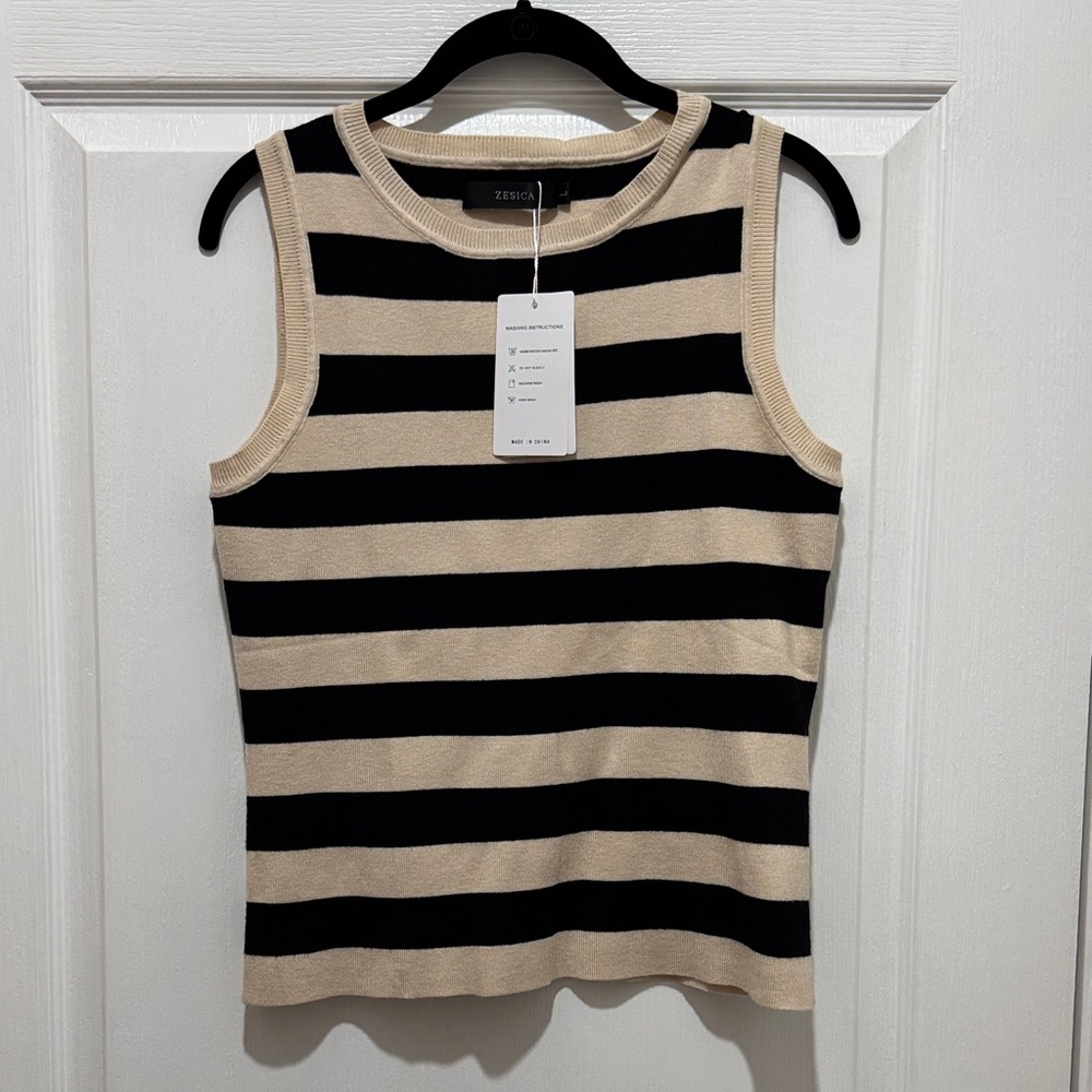 Zesica Black and Cream Striped Knit Tank Top